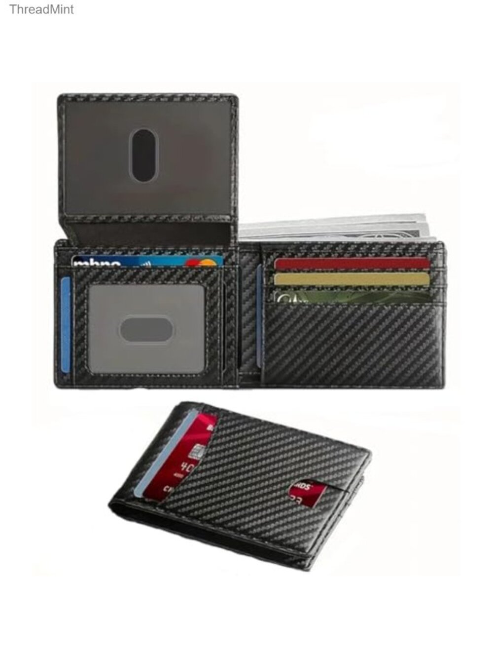 Men's Slim Carbon Fiber Bifold Wallet 14 Card Holder ID Window Thin Front